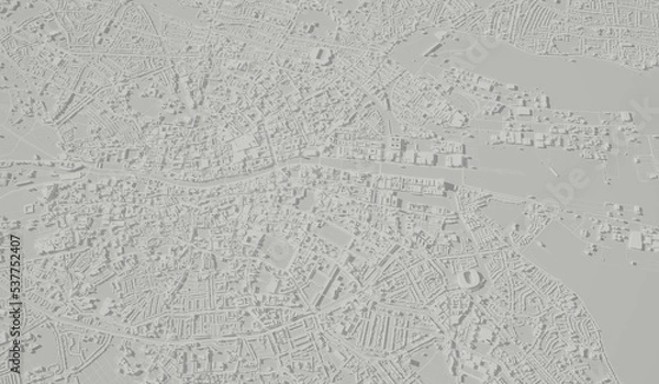Fototapeta Dublin, Ireland city map aerial view. minimal design. 3D Rendering. 3D Illustration