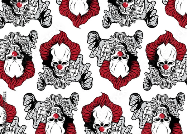 Obraz Halloween with scary clown skulls faces seamless pattern