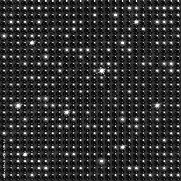 Fototapeta Seamless shiny black rhinestone surface background - bedazzled sparkling fabric texture vector illustration.
