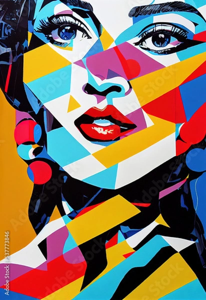 Fototapeta Abstract colorful face art painting. Surreal collage art design.	