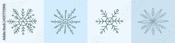 Fototapeta A set of hand-drawn snowflakes. Vector illustration in doodle style. Winter mood. Hello 2023. Merry Christmas and Happy New Year. Gray elements on a light blue background.