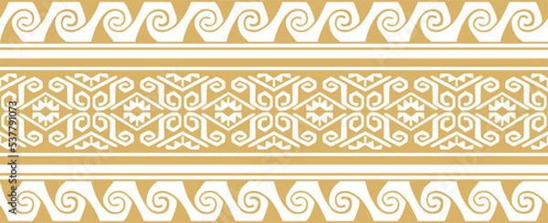 Fototapeta Vector seamless golden border ornament. Native American tribes framework.