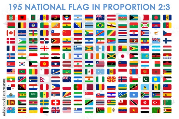 Fototapeta All national flags of the world with names - high quality vector flag isolated on white background