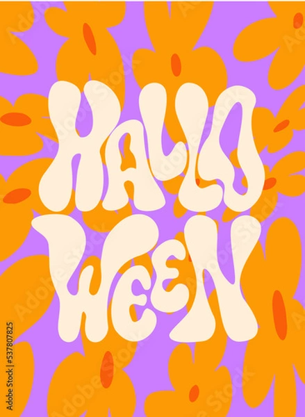 Fototapeta Vector set of Halloween party invitations or greeting cards with handwritten calligraphy and traditional symbols. Vector illustration