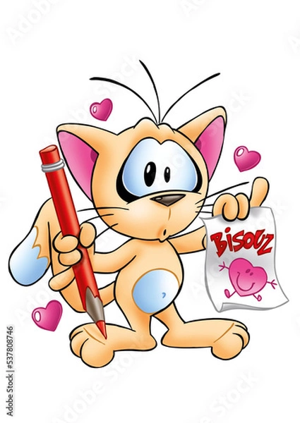 Fototapeta Chat cartoon bisous