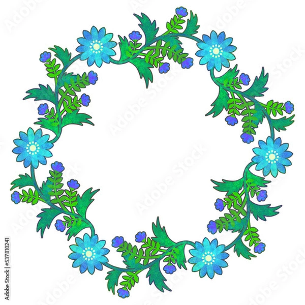 Obraz 草花の装飾リング　青と紫の花