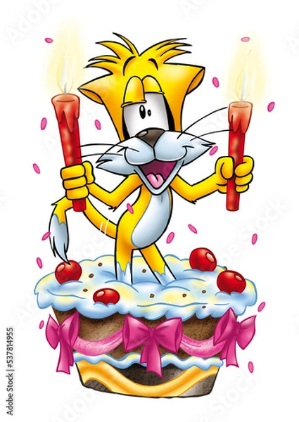 Fototapeta Chat cartoon gateau