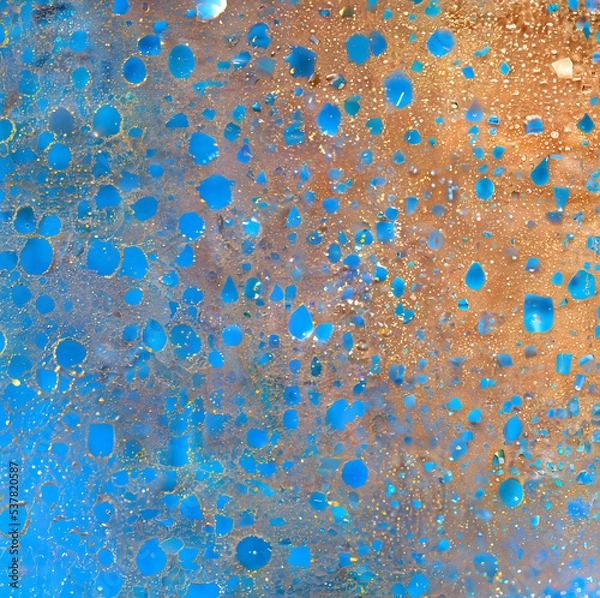 Fototapeta a close up of a blue and gold , copper surface, stars glittering in background. Abstract wallpaper