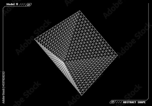Fototapeta Abstract 3d wireframe shape or basic element with open edge. Science and technology geometric abstraction with deformed shape.
