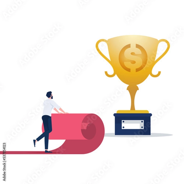 Fototapeta businessman create own way to trophy and success, business success concept