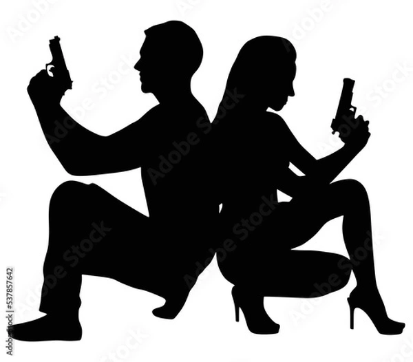 Obraz young couple with handguns