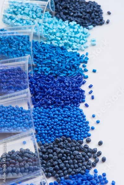 Obraz different blue colored plastic resins in laboratory