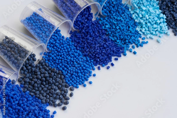 Obraz different blue colored plastic resins in laboratory