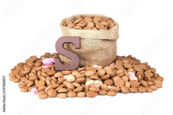 Fototapeta Chocolate letter and ginger nuts, Dutch sweets at 5 december isolated on transparent background