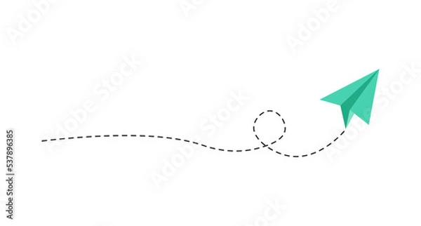 Fototapeta Dashed line paper airplane route