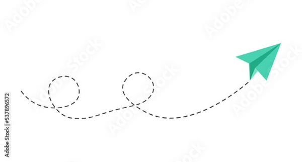 Fototapeta Dashed line paper airplane route