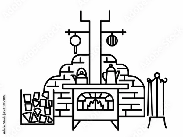 Fototapeta 薪ストーブのイラスト素材　線画のみ