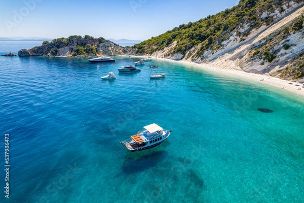 Fototapeta Aerial photo of the paradise beach of Gidaki in Ithaca, the beautiful  Ionian island of Greece.