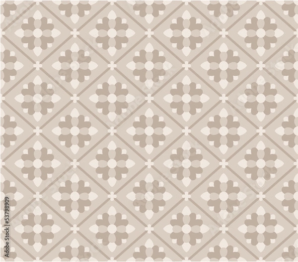 Fototapeta Seamless pattern with biege flowers in japanese style
