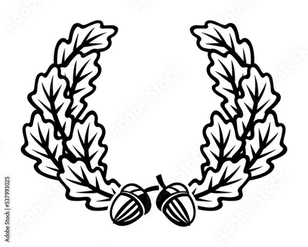Fototapeta Wreath of oak leaves and acorns on a white background.
