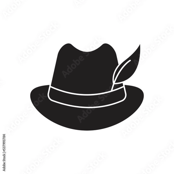 Obraz Bavarian hat icon design. hat with feather icon. Hunter hat with feather symbol. isolated on white background. vector illustration