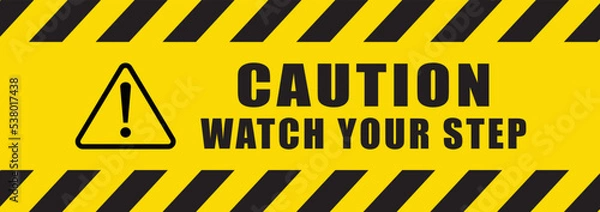 Fototapeta caution icon warning yellow sign. watch your step. vector illustration.