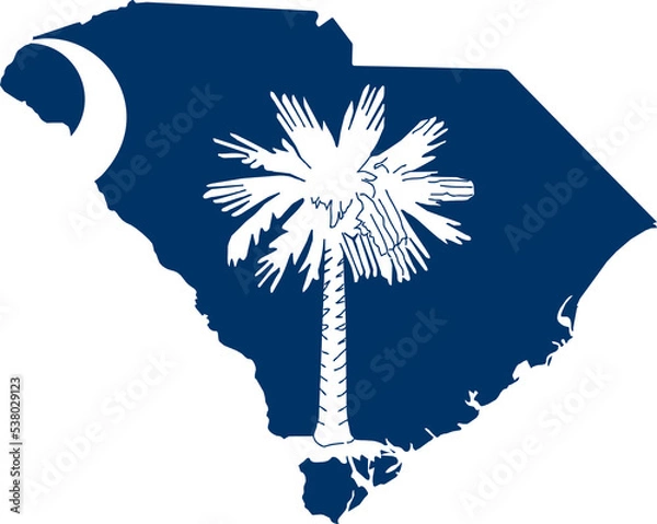 Fototapeta South Carolina USA Map Flag. SC US Outline Boundary Border Shape State Flag Sign Symbol Atlas Geography Banner. South Carolinian Transparent PNG Flattened JPG Flat JPEG