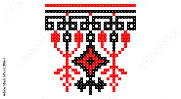 Obraz Embroidered good like old handmade cross-stitch ethnic Ukraine pattern. Ukrainian towel ornament, rushnyk called, vector.