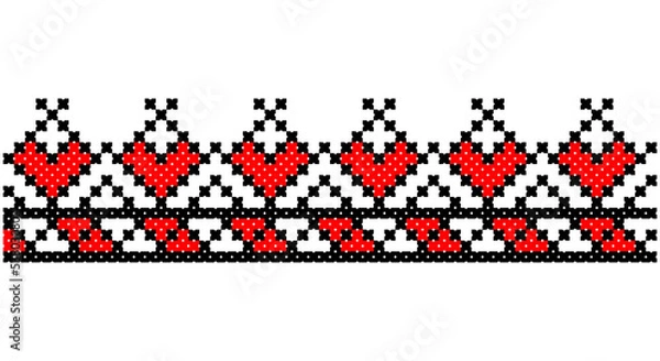 Obraz Embroidered good like old handmade cross-stitch ethnic Ukraine pattern. Ukrainian towel ornament, rushnyk called, vector.