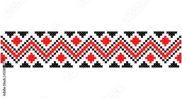 Obraz Embroidered good like old handmade cross-stitch ethnic Ukraine pattern. Ukrainian towel ornament, rushnyk called, vector.