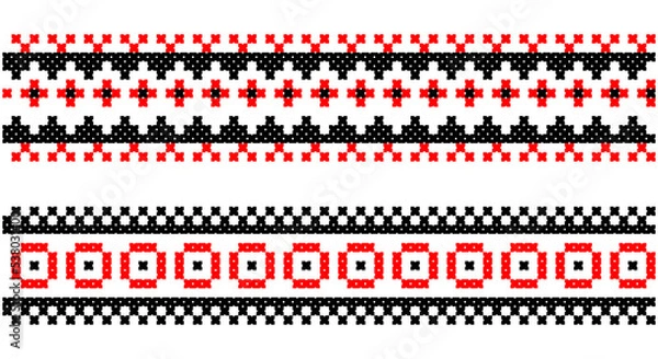 Obraz Embroidered good like old handmade cross-stitch ethnic Ukraine pattern. Ukrainian towel ornament, rushnyk called, vector.