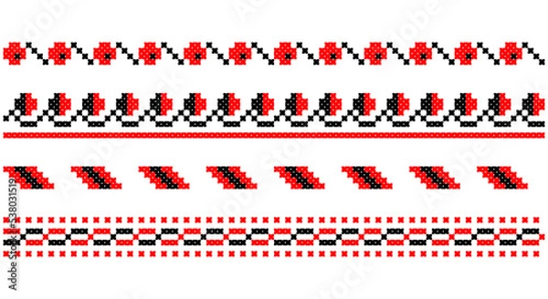 Obraz Embroidered good like old handmade cross-stitch ethnic Ukraine pattern. Ukrainian towel ornament, rushnyk called, vector.
