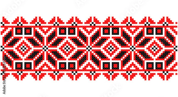 Obraz Embroidered good like old handmade cross-stitch ethnic Ukraine pattern. Ukrainian towel ornament, rushnyk called, vector.