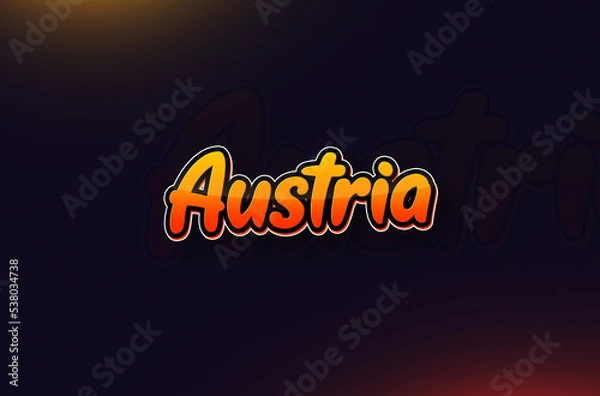 Fototapeta Country Name Austria Written on Dark Background: Design Illustration in Creative Hand drawn style with Yellow and Orange Gradient. Used for welcoming, touring, or independence day celebration