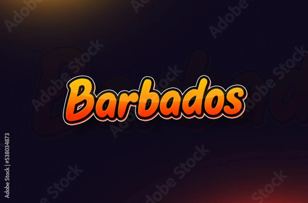 Fototapeta Country Name Barbados Written on Dark Background: Design Illustration in Creative Hand drawn style with Yellow and Orange Gradient. Used for welcoming, touring, or independence day celebration