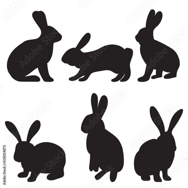 Obraz rabbits, hares silhouette set isolated vector