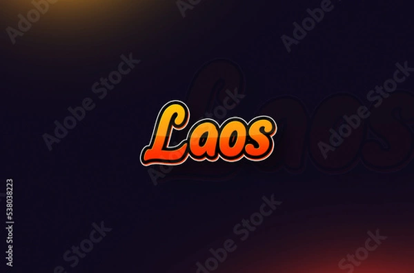 Fototapeta Country Name Laos Typography on Dark Background: Design Illustration in Creative Hand drawn style with Yellow and Orange Gradient. Used for welcoming, touring, or independence day celebration
