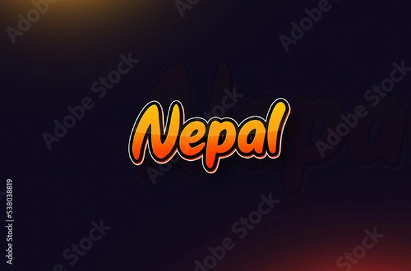 Fototapeta Country Name Nepal Typography on Dark Background: Design Illustration in Creative Hand drawn style with Yellow and Orange Gradient. Used for welcoming, touring, or independence day celebration