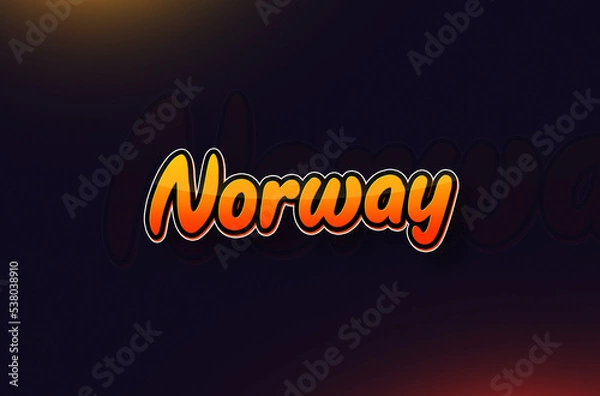 Fototapeta Country Name Norway Typography on Dark Background: Design Illustration in Creative Hand drawn style with Yellow and Orange Gradient. Used for welcoming, touring, or independence day celebration