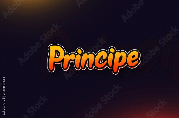 Fototapeta Country Name Principe Typography on Dark Background: Design Illustration in Creative Hand drawn style with Yellow and Orange Gradient. Used for welcoming, touring, or independence day celebration