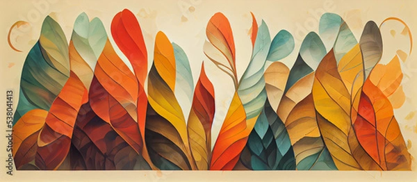 Obraz autumn abstract background with organic lines and textures on white background. Autumn floral detail and texture. Abstract floral organic wallpaper background illustration