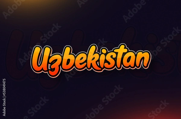 Fototapeta Country Name Uzebekistan Written on Dark Background: Design Illustration in Creative Hand drawn style with Yellow and Orange Gradient. Used for welcoming, touring, or independence day celebration