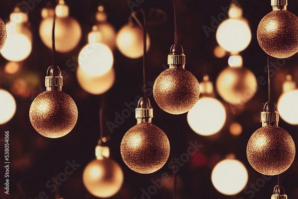 Fototapeta Seamless patter. Shiny glass Christmas ornaments on string. 3d illustration