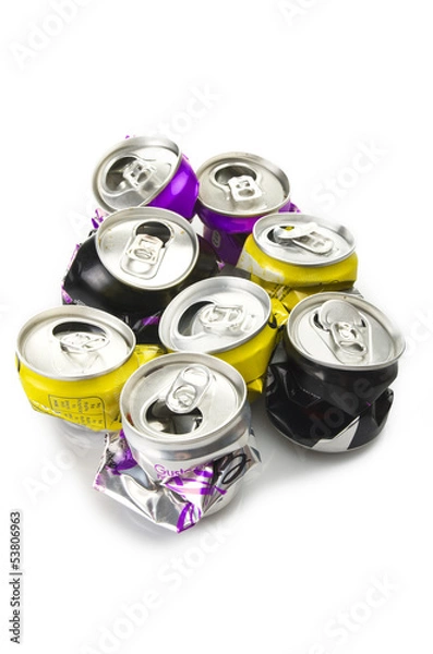 Obraz Compressed aluminium can close up on white