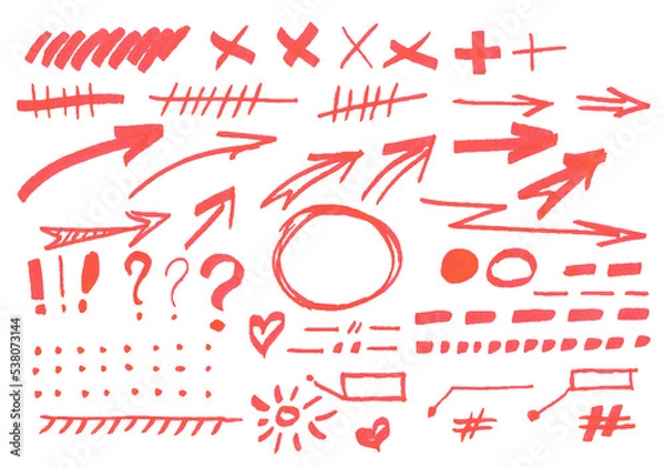 Fototapeta PNG transparent big bundle collection of red marker highlighter spots, marks, lines, circles, arrows and underlines	