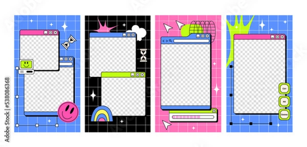 Obraz The template of stories in y2k style. Retro wave schedule design template. Acid bright design