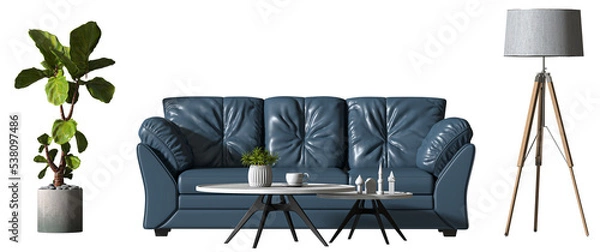 Fototapeta sofa and decoration on transparent background. png. 3D rendering