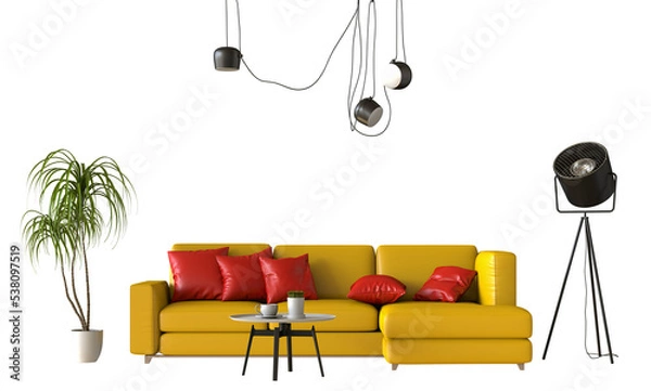 Fototapeta sofa and decoration on transparent background. png. 3D rendering