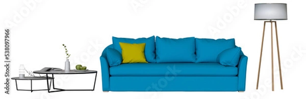 Fototapeta sofa and decoration on transparent background. png. 3D rendering