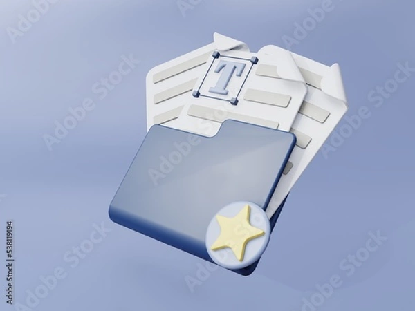 Obraz 3D ILLUSTRATION GIVE STAR OR FAVORITE TO FOLDER CONTAIND DOCUMENT, PERFECT FOR ILLUSTRATION OR ICON WITH GREY AND WHITE COLOR